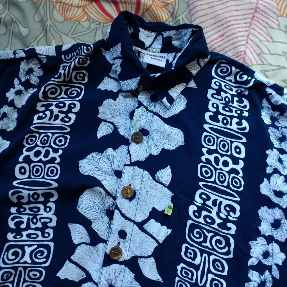 Vintage Pineapple Lava Hawaiian Luau Shirt sz LG - Picture 3 of 5